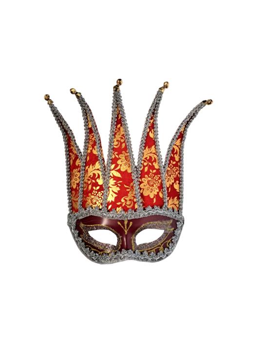1Maska Wenecka Czerwona 96815CS ze srebną wstążką karnawałowa na oczy