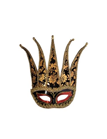Maska Wenecka Czarna 96815CZZ ze złotą wstążką karnawałowa na oczy