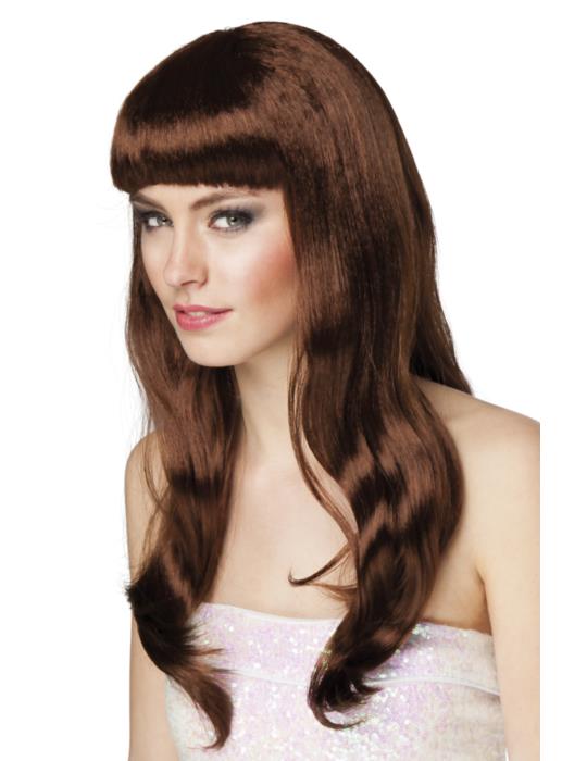 1Peruka Długa Brązowa z Grzywką CP066