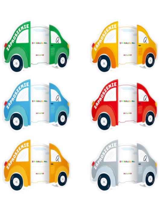 1Zaproszenia urodzinowe Auta 6szt 131503
