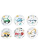1Talerzyki papierowe Auta 6szt 131404 Jeep, garbus, wóz strażacki, radiowóz, wywrotka, koparka 18cm
