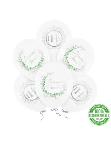 1Balony Komunia Święta Eukaliptus 131886 srebrny 6szt