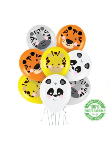 1Balony Zwierzątka ZOO 8szt 127827 Tygrys Żyrafa Panda Zebra 12cali