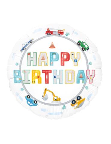 1Balon Happy Birthday Auta 45cm 131497 Jeep, garbus, wóz strażacki, radiowóz, wywrotka, koparka