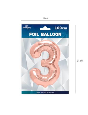 1Balon foliowy Cyfra 3 Różowy 450025 100cm rose gold liczba urodziny przyjęcia okazje