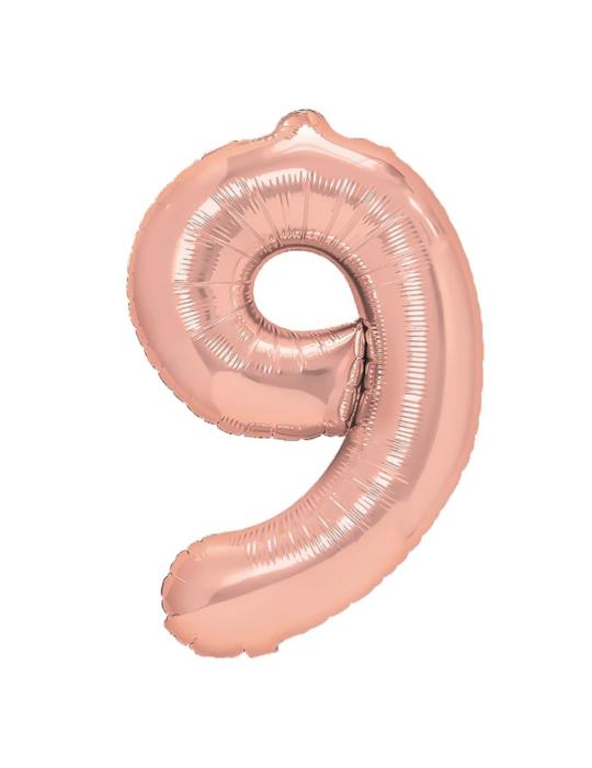 1Balon foliowy Cyfra 9 Różowy 450031 100cm rose gold liczba urodziny przyjęcia okazje