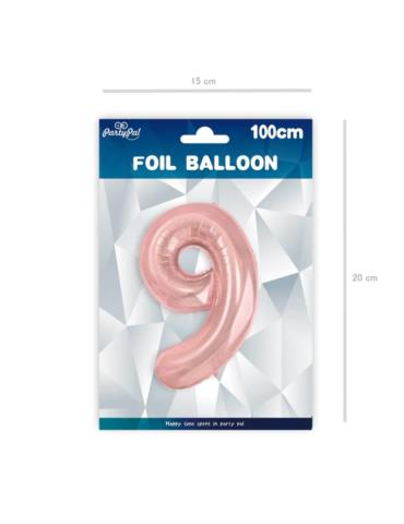 1Balon foliowy Cyfra 9 Różowy 450031 100cm rose gold liczba urodziny przyjęcia okazje