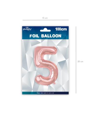 1Balon foliowy Cyfra 5 Różowy 450027 100cm rose gold liczba urodziny przyjęcia okazje