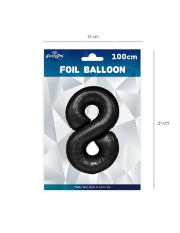 1Balon Foliowy Cyfra 8 Czarny 450088 100cm liczba urodziny przyjęcia okazje