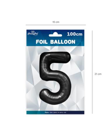 1Balon Foliowy Cyfra 5 Czarny 450085 100cm liczba urodziny przyjęcia okazje