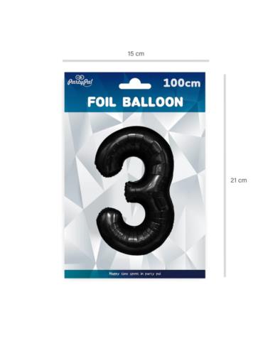 1Balon Foliowy Cyfra 3 Czarny 450083 100cm liczba urodziny przyjęcia okazje