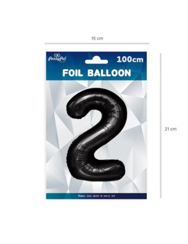1Balon Foliowy Cyfra 2 Czarny 450082 100cm liczba urodziny przyjęcia okazje