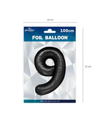 1Balon Foliowy Cyfra 9 Czarny 450089 100cm liczba urodziny przyjęcia okazje