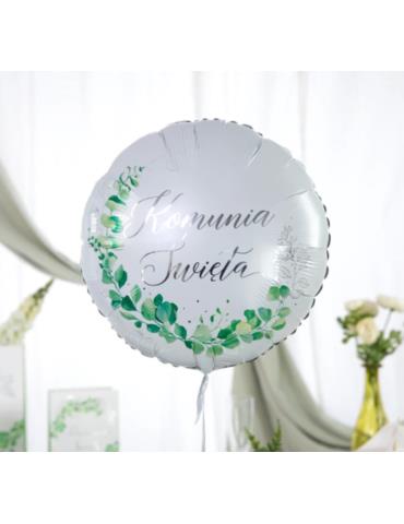 1Balon Komunia Święta Eukaliptus131909 srebrny 45cm