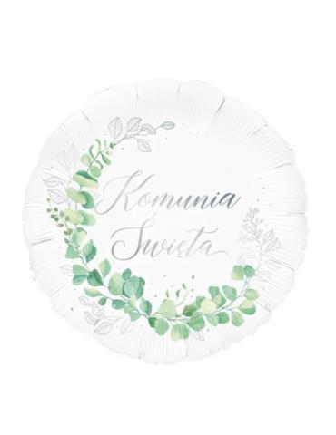 1Balon Komunia Święta Eukaliptus131909 srebrny 45cm