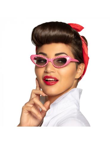 1Okulary pin-up Różowe 02551R Lata 70-te 50-te w białe kropki