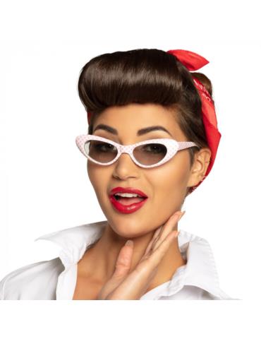 1Okulary pin-up Białe Kocie 02551BR Lata 70-te 50-te w różowe kropki