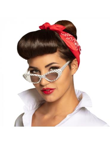 1Okulary pin-up Białe Kocie 02551BC Lata 70-te 50-te w czarne kropki