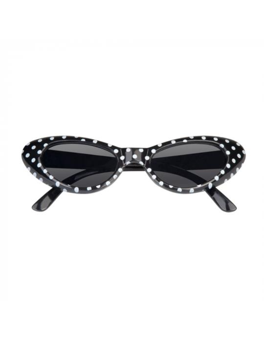 1Okulary pin-up Czarne Kocie 02551CB Lata 70-te 50-te w białe kropki