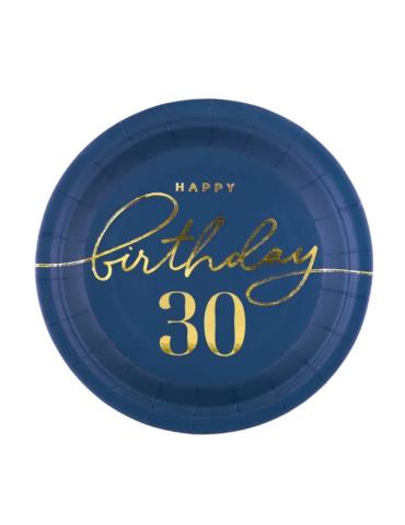 1Talerzyki Happy Birthday 30 130421 granatowe 6 sztuk 18 cm urodzinowe