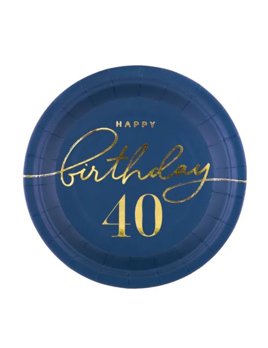 1Talerzyki Happy Birthday 40 130438 granatowe 6 sztuk 18cm urodzinowe