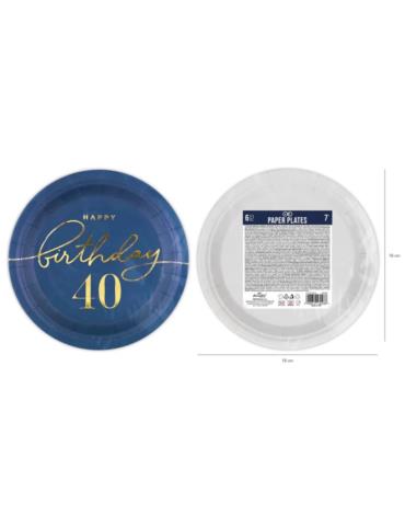 1Talerzyki Happy Birthday 40 130438 granatowe 6 sztuk 18cm urodzinowe