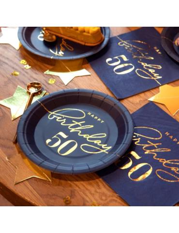 1Talerzyki Happy Birthday 50 130445 granatowe 6 sztuk 18 cm urodzinowe