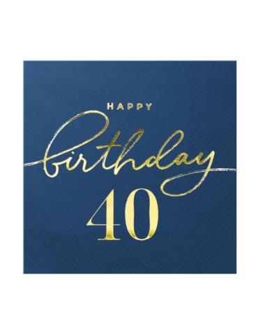 1Serwetki Happy Birthday 40 130483 granatowe 10 sztuk 33x33 urodzinowe papierowe