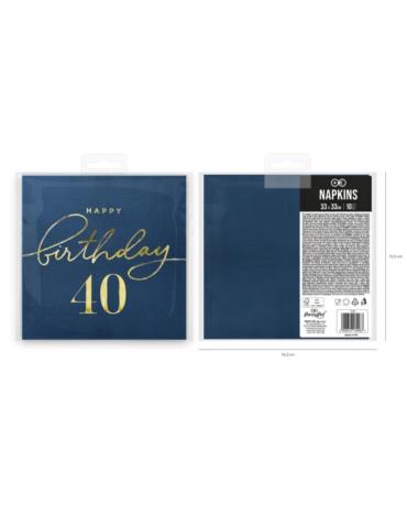 1Serwetki Happy Birthday 40 130483 granatowe 10 sztuk 33x33 urodzinowe papierowe
