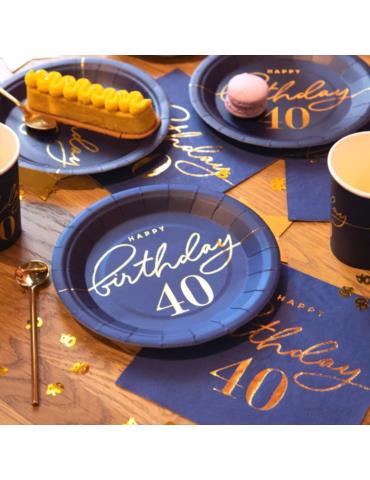 1Serwetki Happy Birthday 40 130483 granatowe 10 sztuk 33x33 urodzinowe papierowe