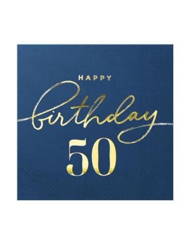 1Serwetki Happy Birthday 50 130490 granatowe 10 sztuk 33x33 urodzinowe papierowe