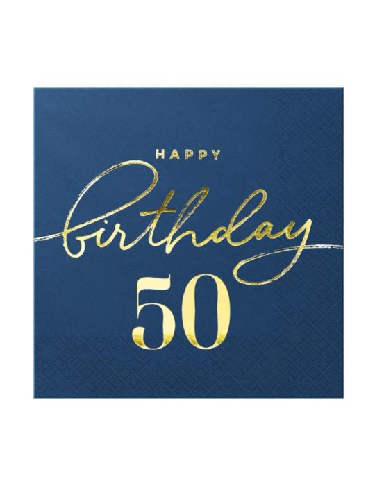 1Serwetki Happy Birthday 50 130490 granatowe 10 sztuk 33x33 urodzinowe papierowe