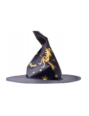 1Kapelusz Czarownicy Wiedźma CC271 Nietoperze i Gwiazdki Czarny Halloween Andrzejki