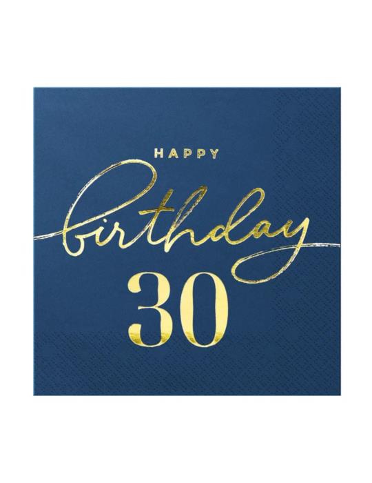 1Serwetki Happy Birthday 30 130476 granatowe 10 sztuk 33x33 urodzinowe papierowe