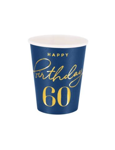 1Kubeczki Happy Birthday 60 130407 granatowy 6 sztuk 220 ml urodzinowe przyjęcia