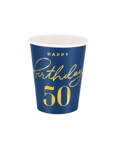 1Kubeczki Happy Birthday 50 130391 granatowe 6 sztuk 220 ml urodzinowe