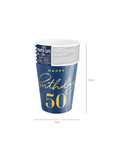 1Kubeczki Happy Birthday 50 130391 granatowe 6 sztuk 220 ml urodzinowe