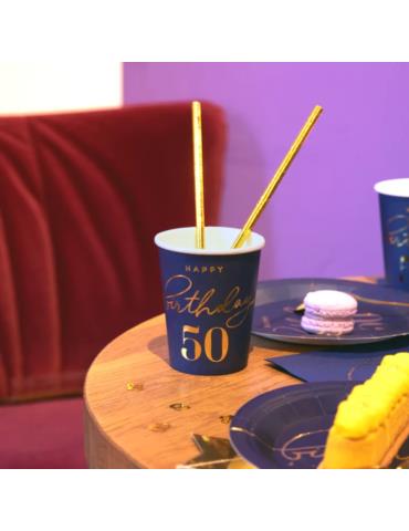 1Kubeczki Happy Birthday 50 130391 granatowe 6 sztuk 220 ml urodzinowe