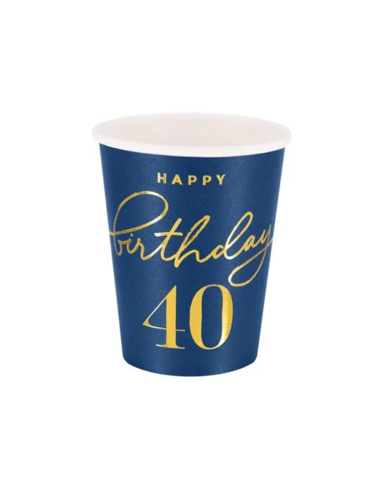 1Kubeczki Happy Birthday 40 130384 granatowe 6 sztuk 220 ml urodzinowe