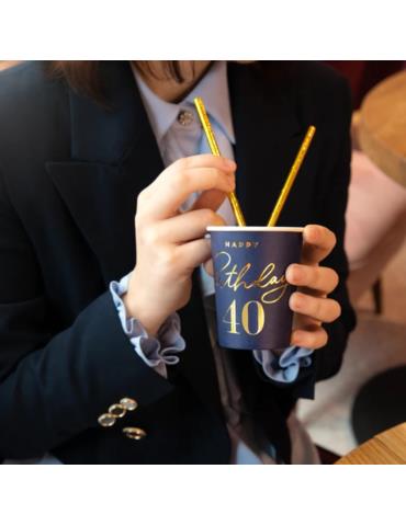 1Kubeczki Happy Birthday 40 130384 granatowe 6 sztuk 220 ml urodzinowe