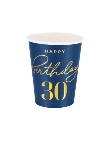 1Kubeczki Happy Birthday 30 130377 granatowe 6 sztuk 220 ml urodzinowe przyjęcia