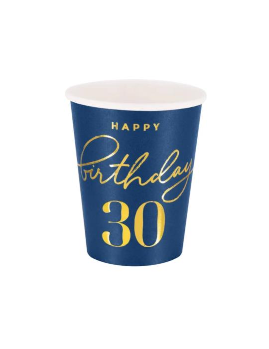 1Kubeczki Happy Birthday 30 130377 granatowe 6 sztuk 220 ml urodzinowe przyjęcia