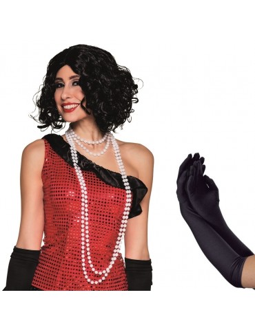 Zestaw lata xx rękawiczki czarne długie, perły białe dwie sztuki