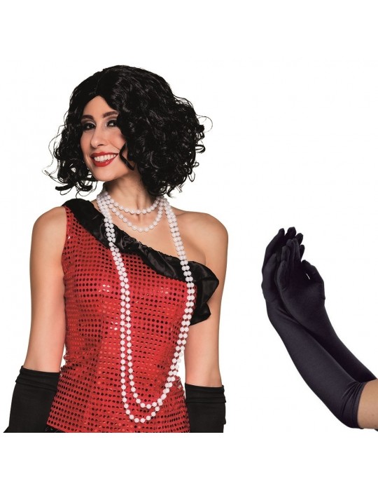 Zestaw lata xx rękawiczki czarne długie, perły białe dwie sztuki