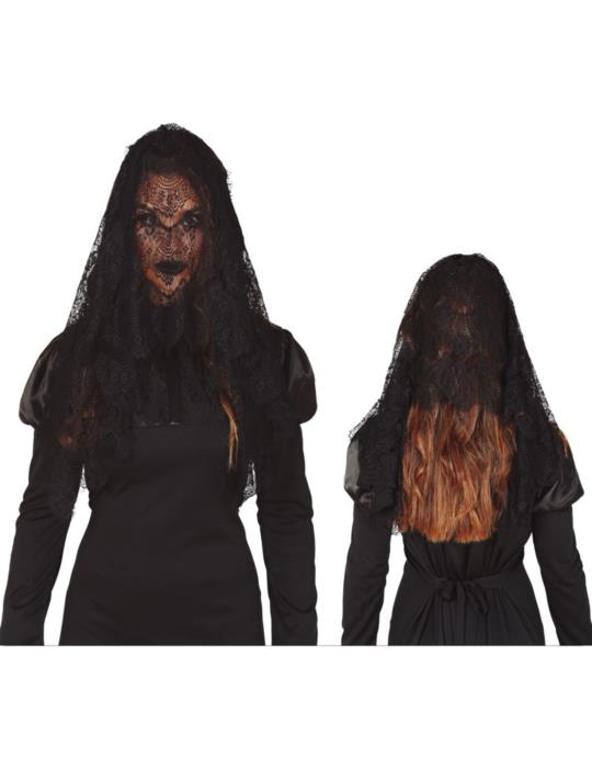 1Welon Koronkowy Czarny 17721BZ Wdowa woalka mantyla na grzebyku