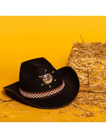Kapelusz Kowboj Dziecięcy Czarny 04110C western kowbojski dziki zachód country srebna gwiazda szeryf