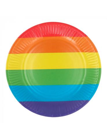 Talerzyki Multikolor Tęczowe 8szt 44629 23 cm Lgbt papierowe urodziny przyjęcia