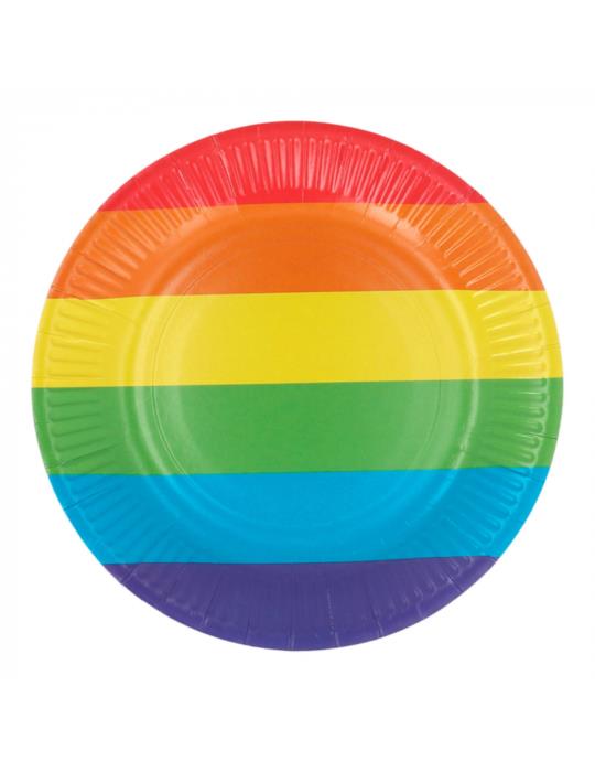 Talerzyki Multikolor Tęczowe 8szt 44629 23 cm Lgbt papierowe urodziny przyjęcia