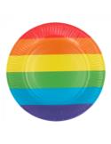Talerzyki Multikolor Tęczowe 8szt 44629 23 cm Lgbt papierowe urodziny przyjęcia