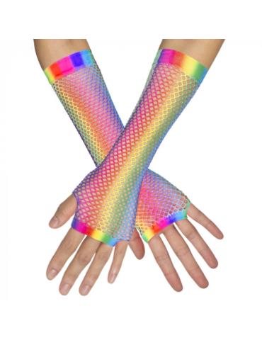 Rękawiczki Multikolor Siatka 03063 Bez palców siatkowe tęczowe długie